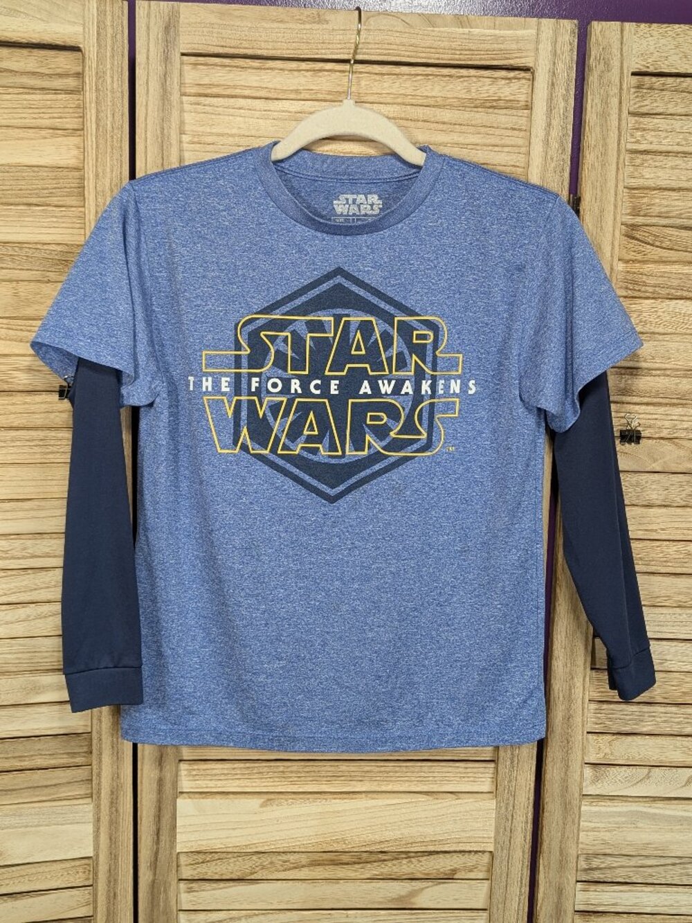 Star Wars Kids "The Force Awakens" Blue Layered-Look Long Sleeve Top Size Medium